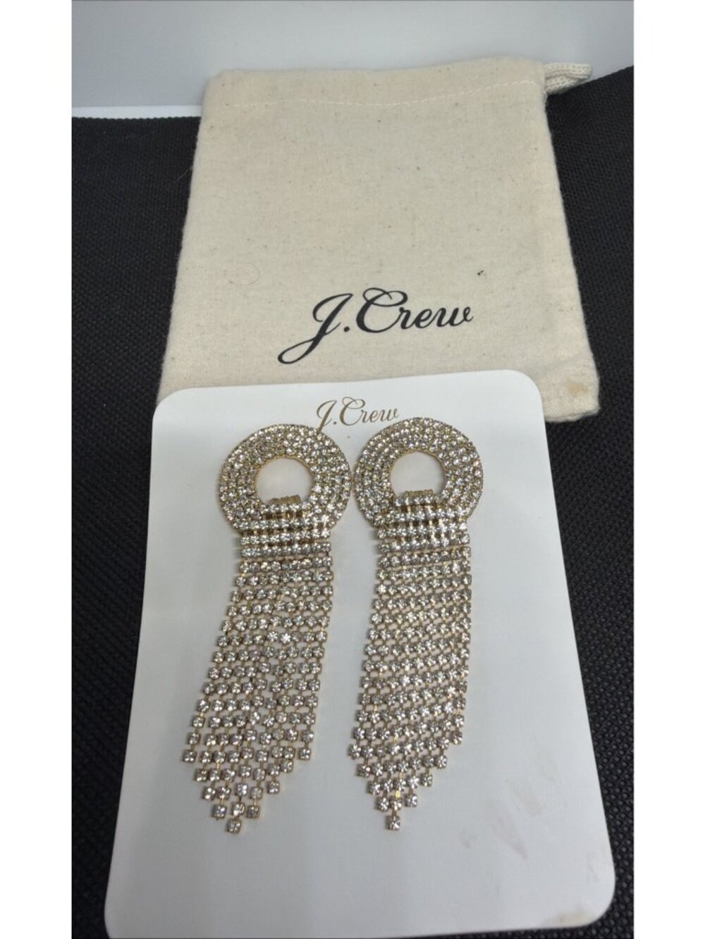 J. Crew Baguette Crystals Sunburst Dangle Fringe Silver Tone Rhinestone Earrings
